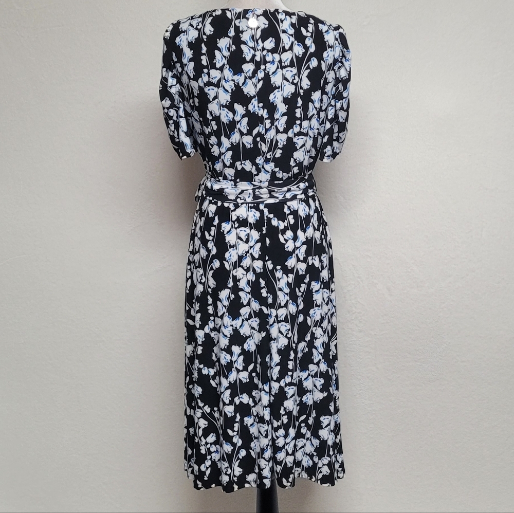 Tommy Hilfiger Women's Blue Black Floral Tie-Neck Puff Sleeve Casual Day Dress - Picture 8 of 12